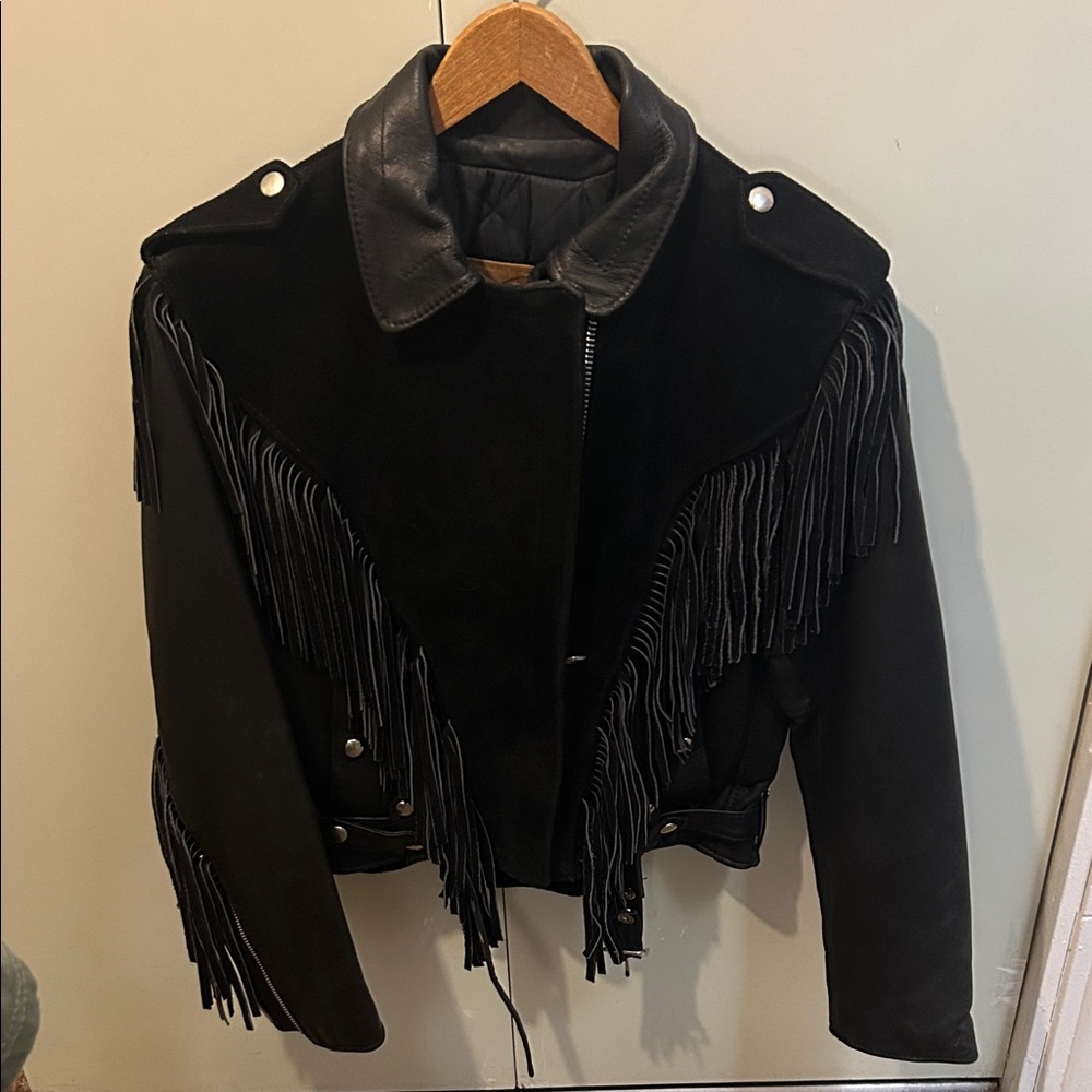 KERRS LEATHERS: Black Leather Fringe Jacket : Womans 10 - Picture 5 of 7
